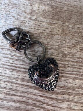Juicy Couture Heart Keychain Bag Charm Black Rhinestone Choose Juicy Gunmetal